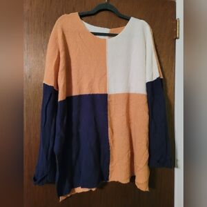 Color Block Sweater - Navy, Orange, and Cream